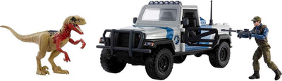 Jurassic World Search 'N Smash Truck Set with Atrociraptor Dinosaur & Human Action Figure, Vehicle with Destruct Features