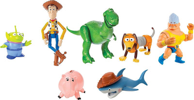 Disney and Pixar Toy Story Set of 7 Action Figures with Woody, Slinky, Rex, Hamm, Alien, Rocky & Shark,  Disney100 Collectible