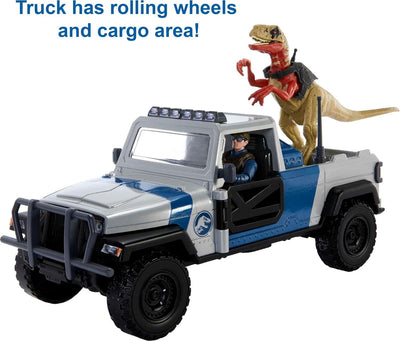 Jurassic World Search 'N Smash Truck Set with Atrociraptor Dinosaur & Human Action Figure, Vehicle with Destruct Features