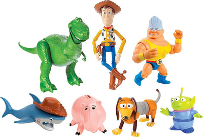 Disney and Pixar Toy Story Set of 7 Action Figures with Woody, Slinky, Rex, Hamm, Alien, Rocky & Shark,  Disney100 Collectible